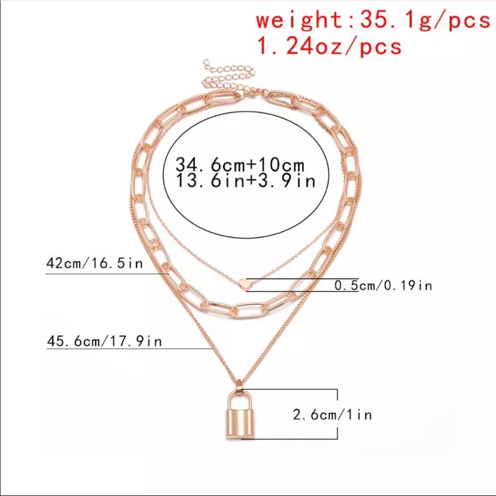 đ Gold Chunky Lock đ Necklace Statement - Picture 4 of 4